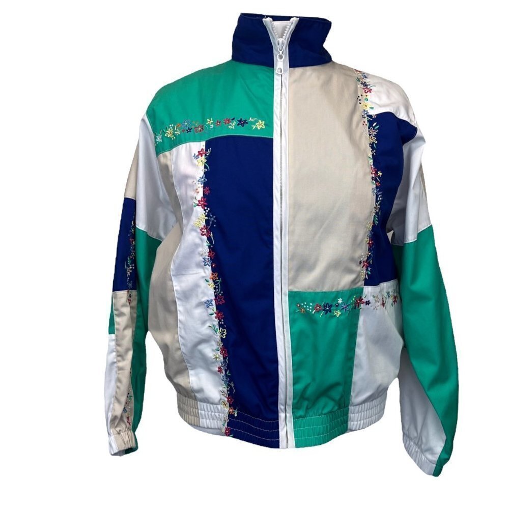 Koret Vintage Retro 90s Embroidered Color Block Full Zip Jacket Size Small